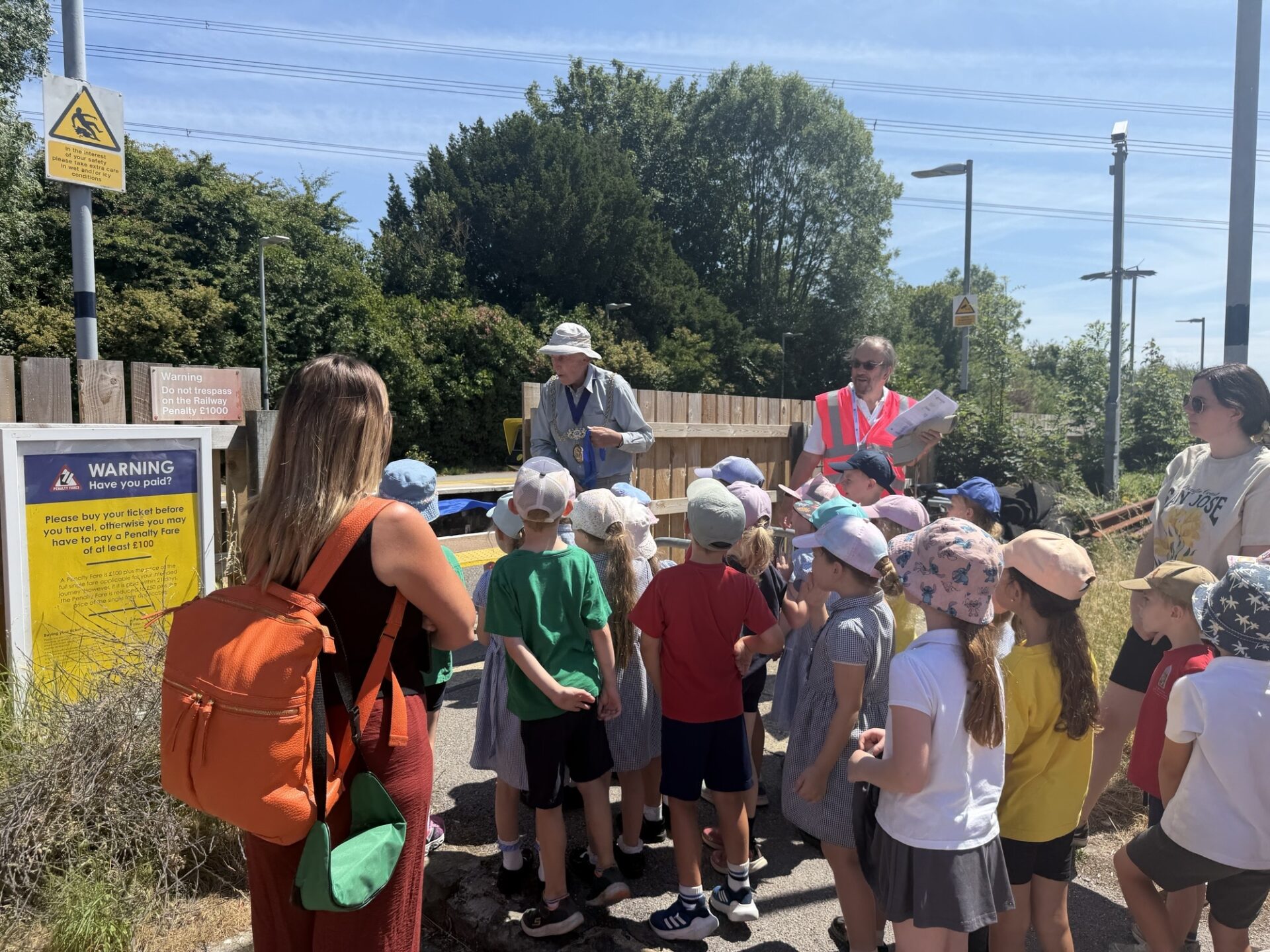 Pupils with the Mayor at the Upwey station anniversary celebration